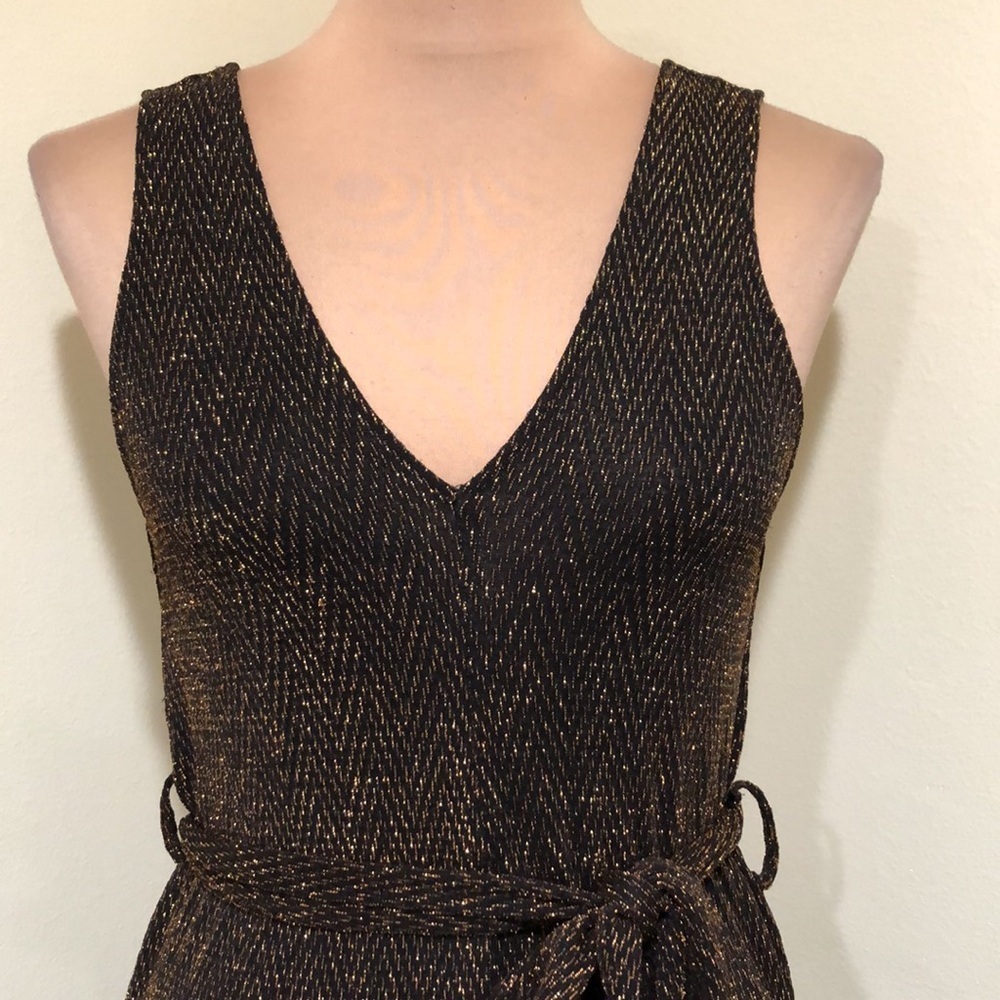 Francesca’s Collection Lush Wide Leg Jumpsuit Size Small Black Bronze Chevron - Picture 2 of 11